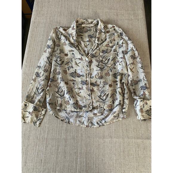 Le Soleil d Ete Magic Fish Silk Blouse Leaf Print Size PP XS S